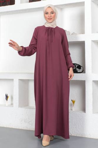 Yakası Bağlamalı Elbise TSD230420 Mürdüm - 3