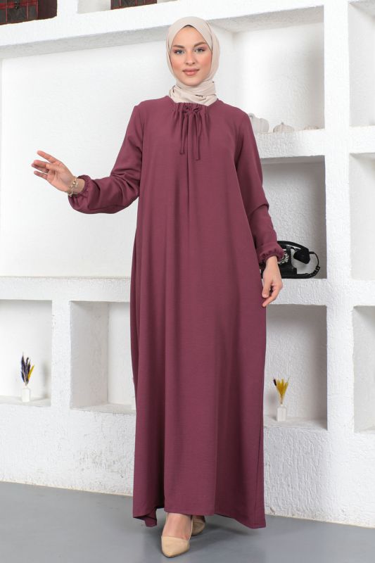 Yakası Bağlamalı Elbise TSD230420 Mürdüm - 3