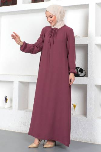 Yakası Bağlamalı Elbise TSD230420 Mürdüm - 4
