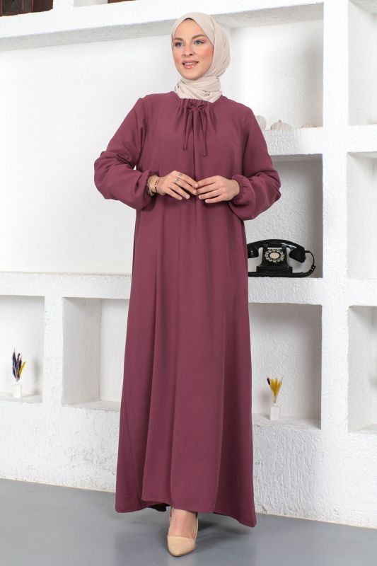 Yakası Bağlamalı Elbise TSD230420 Mürdüm - 1