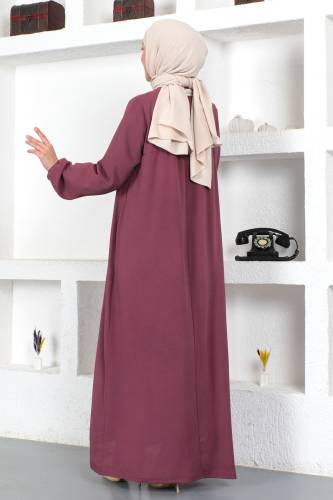 Yakası Bağlamalı Elbise TSD230420 Mürdüm - 5