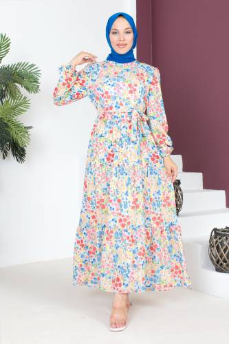 Çiçekli Elbise TSD230726 Beyaz 