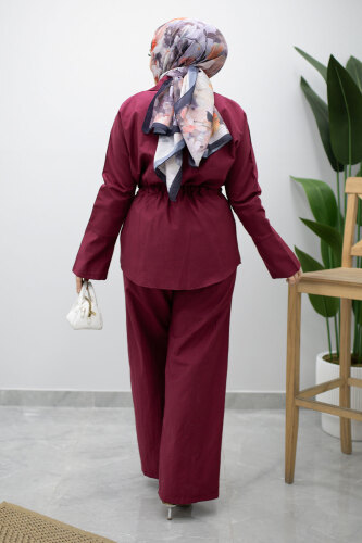 Çift Cepli Beli Büzgülü İkili Takım TSD260202 Fuşya - 6