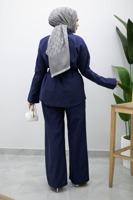 Çift Cepli Beli Büzgülü İkili Takım TSD260202 Lacivert - 6