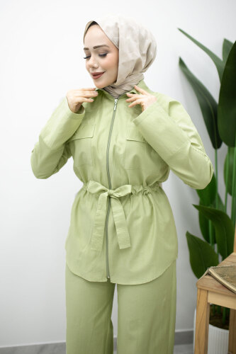 Çift Cepli Beli Büzgülü İkili Takım TSD260202 Yeşil - 2