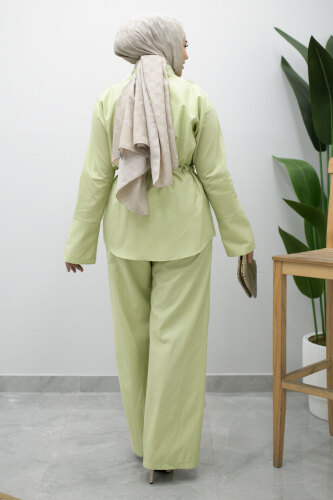 Çift Cepli Beli Büzgülü İkili Takım TSD260202 Yeşil - 6