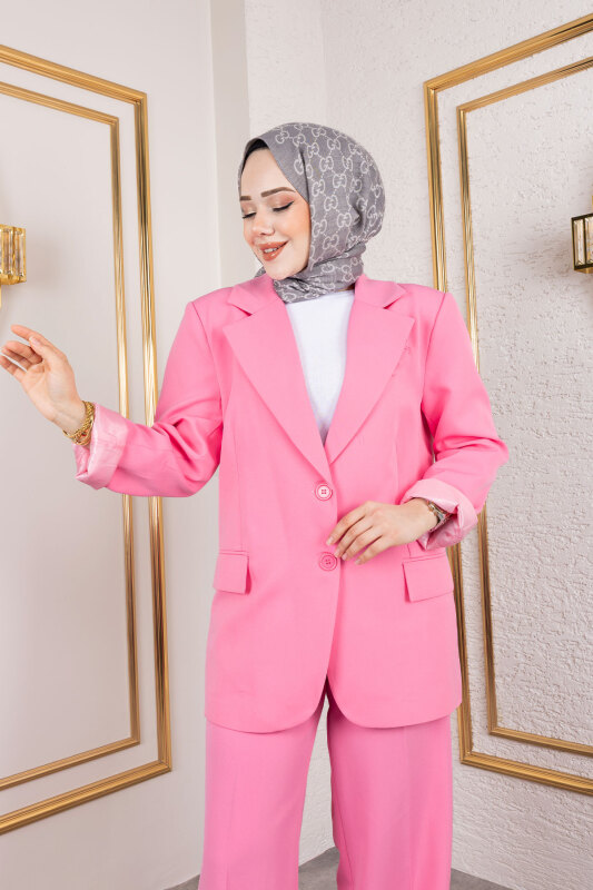 Çift Düğmeli Blazer Takım TSD250156 Pembe - 2