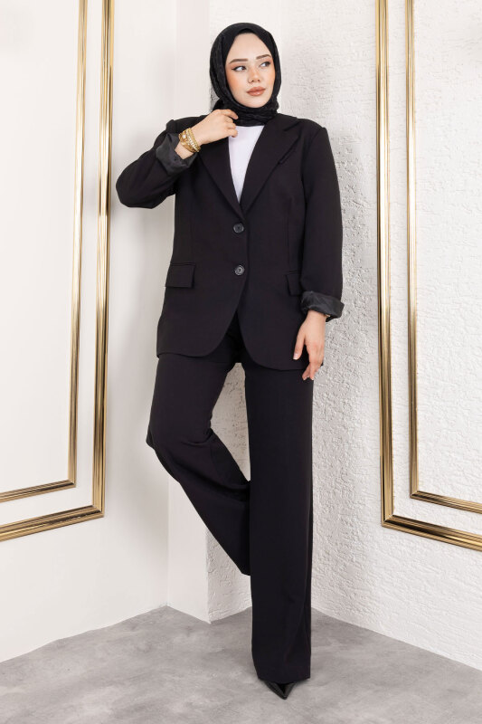 Çift Düğmeli Blazer Takım TSD250156 Siyah - 3
