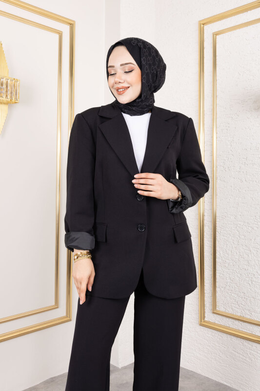 Çift Düğmeli Blazer Takım TSD250156 Siyah - 2