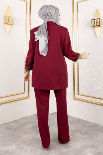 Kruvaze Yaka Blazer Takım TSD250118 Bordo - 6