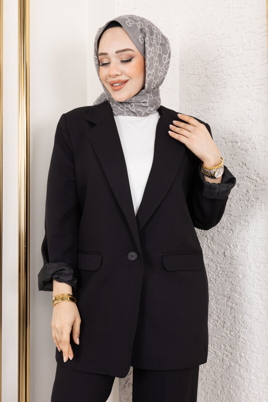 Kruvaze Yaka Blazer Takım TSD250118 Siyah - 2