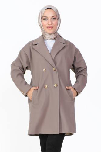 Çift Düğmeli Kaşe Kaban TSD231014 Vizon - 2