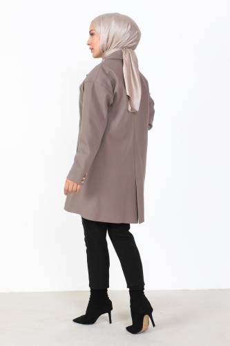 Çift Düğmeli Kaşe Kaban TSD231014 Vizon - 5