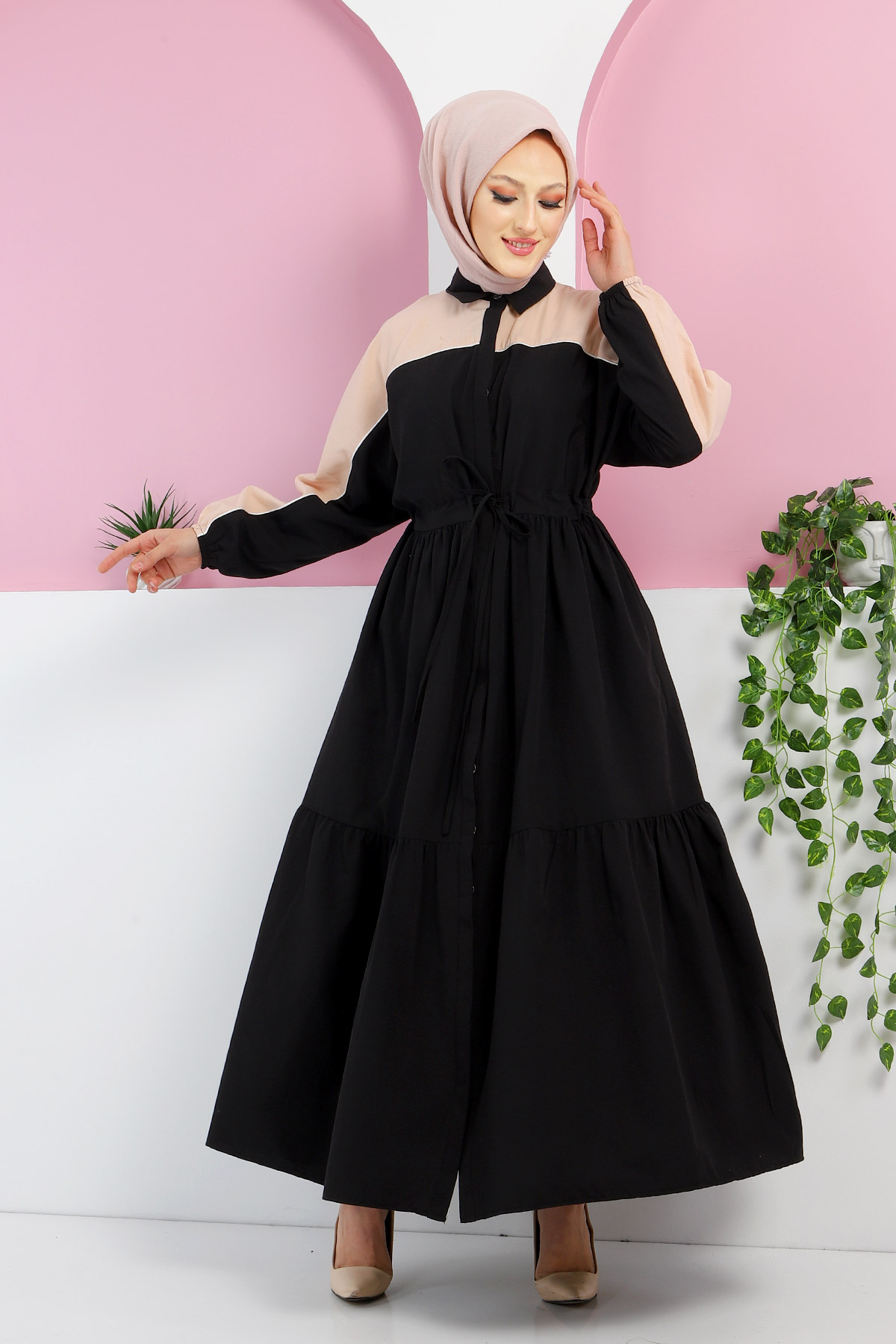 Tesettür Dünyası - Two Color Dress TSD4416 Black