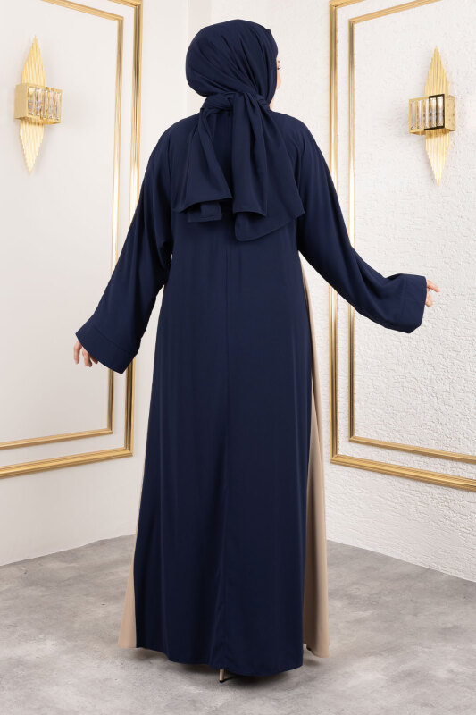 Çift Renkli Şallı Abaya TSD250147 Lacivert - 5