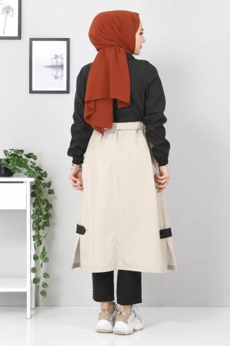 Çift Renkli Trençkot TSD0919 Bej - 5