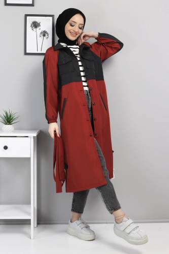 Çift Renkli Trençkot TSD0919 Bordo 