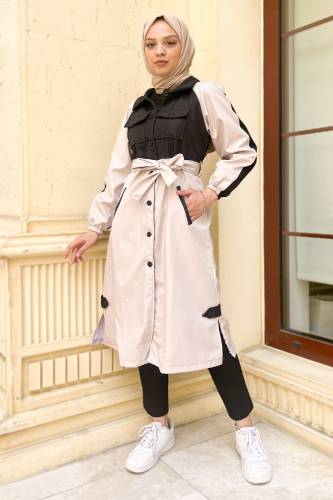 Çift Renkli Trençkot TSD0919 Ekru 