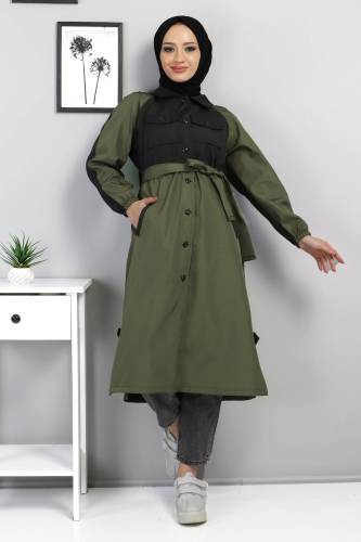 Çift Renkli Trençkot TSD0919 Haki 