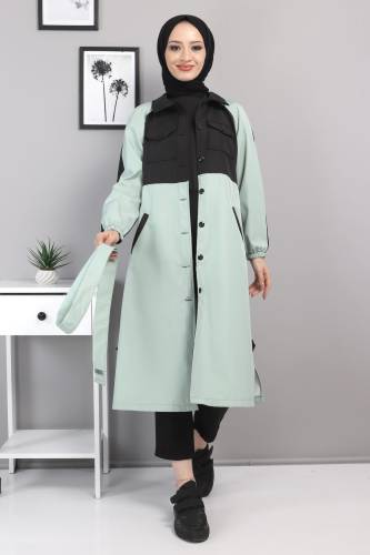 Çift Renkli Trençkot TSD0919 Mint Yeşili 