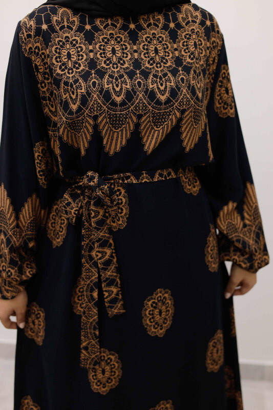 Çini Desenli Viskon Elbise TSD250237 Siyah - 4