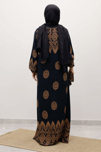 Çini Desenli Viskon Elbise TSD250237 Siyah - 6