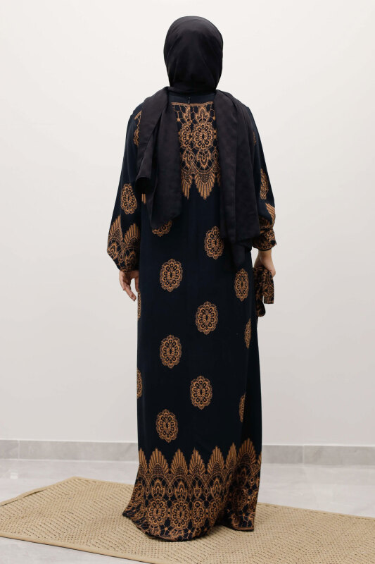 Çini Desenli Viskon Elbise TSD250237 Siyah - 6