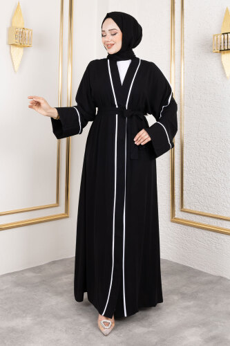 Çıtçıtlı Biye Detaylı Şallı Abaya TSD250174 Siyah - Tesettür Dünyası