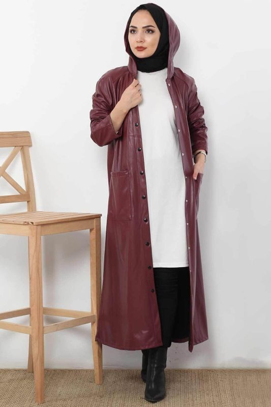 Çıtçıtlı Bordo Deri Kap TSD221013 - 1