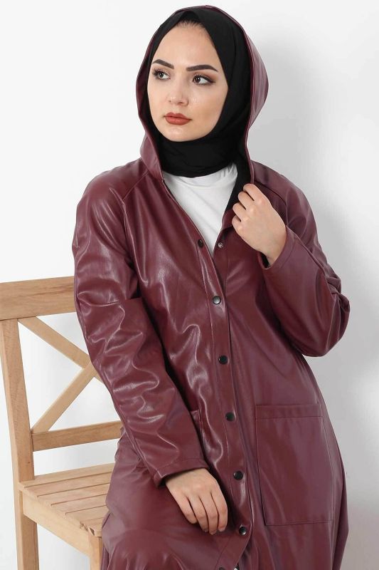 Çıtçıtlı Bordo Deri Kap TSD221013 - 2