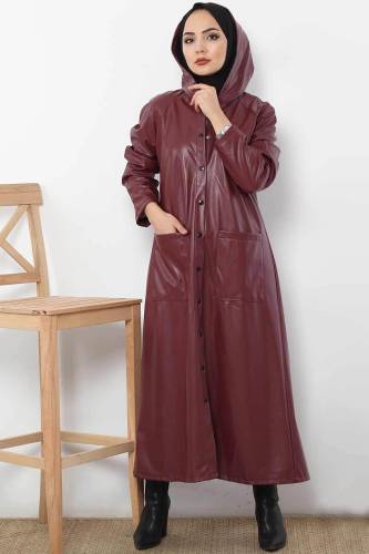 Çıtçıtlı Bordo Deri Kap TSD221013 - 3
