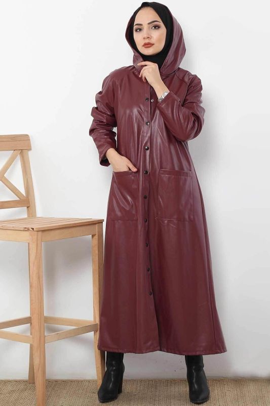 Çıtçıtlı Bordo Deri Kap TSD221013 - 3