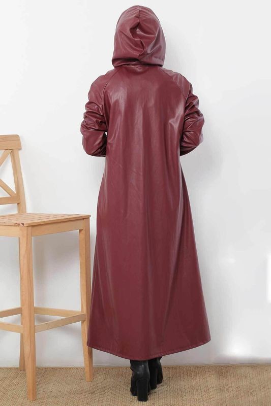 Çıtçıtlı Bordo Deri Kap TSD221013 - 5