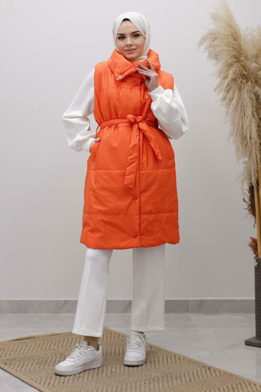 Çıtçıtlı Şişme Yelek TSD260125 Turuncu - Tesettür Dünyası