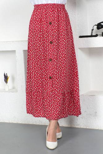 Çıtır Çiçek Desenli Etek TSD230413 Kırmızı 