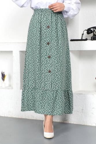 Çıtır Çiçek Desenli Etek TSD230413 Yeşil 