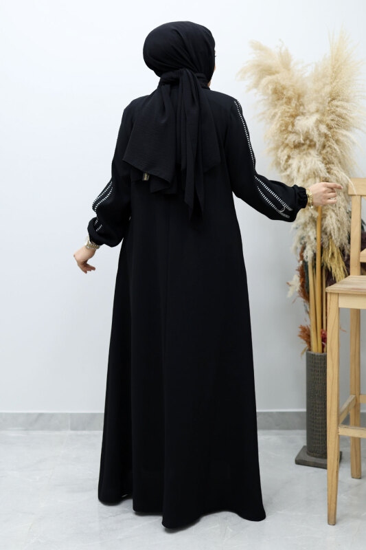 Çizgi Detaylı Tesettür Ferace TSD260147 Siyah - 6