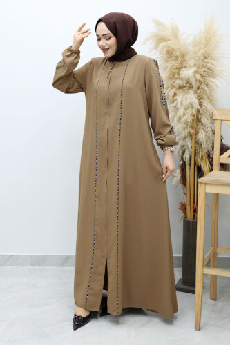 Çizgi Detaylı Tesettür Ferace TSD260147 Vizon 