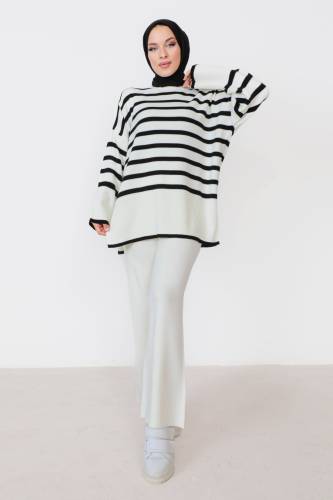 Çizgi Detaylı Triko Takım TSD230909 Beyaz 