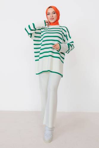 Çizgi Detaylı Triko Takım TSD230909 Ekru 