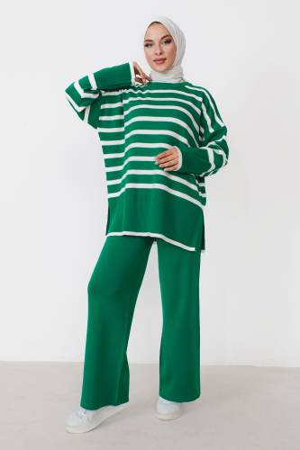 Çizgi Detaylı Triko Takım TSD230909 Yeşil 