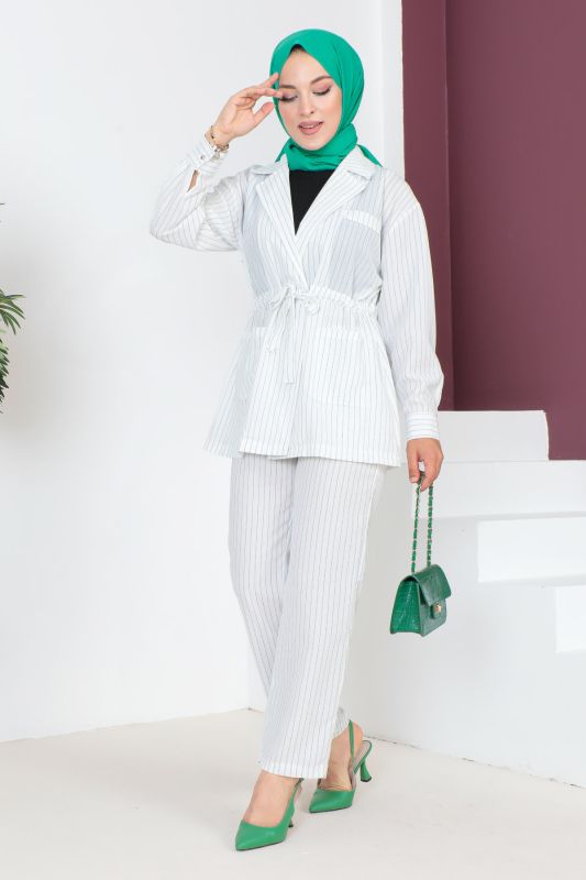 Çizgili İkili Takım TSD230704 Beyaz - 3