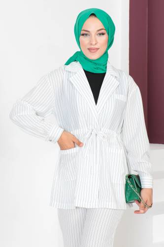 Çizgili İkili Takım TSD230704 Beyaz - 2