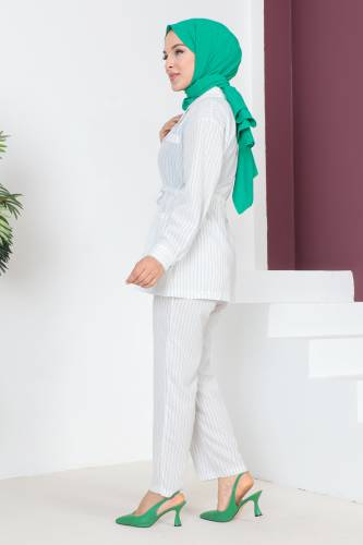 Çizgili İkili Takım TSD230704 Beyaz - 5