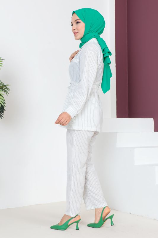 Çizgili İkili Takım TSD230704 Beyaz - 5