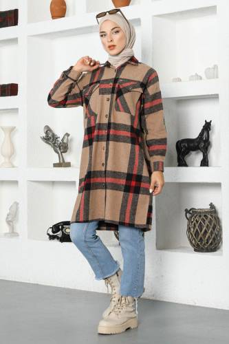 Çizgili Oduncu Gömlek TSD221015 Vizon - 1