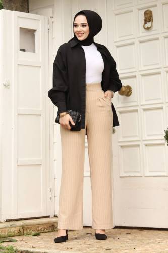 Çizgili Palazzo Pantolon TSD240117 Bej 