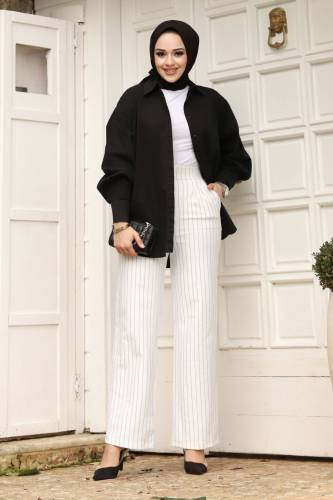 Çizgili Palazzo Pantolon TSD240117 Beyaz 