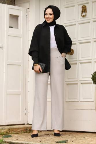 Çizgili Palazzo Pantolon TSD240117 Gri 