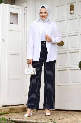 Çizgili Palazzo Pantolon TSD240117 Lacivert 